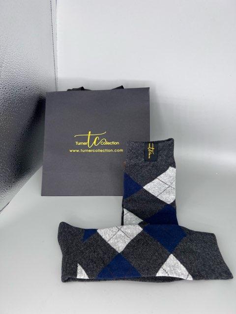 TC1028 Gray/Light Gray/Blue Argyle Socks