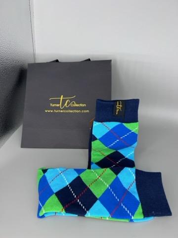 TC1032 Navy Blue/Blue/Light Blue Argyle Socks