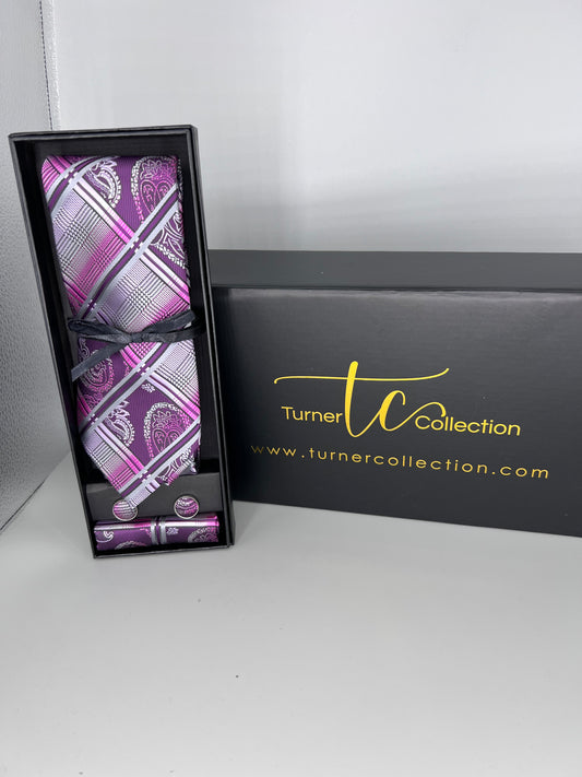 Gray, Purple Paisley Stripes
