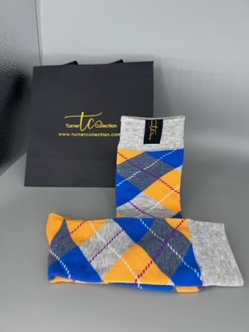 TC1026 Light Gray/Gray/Yellow Argyle Socks