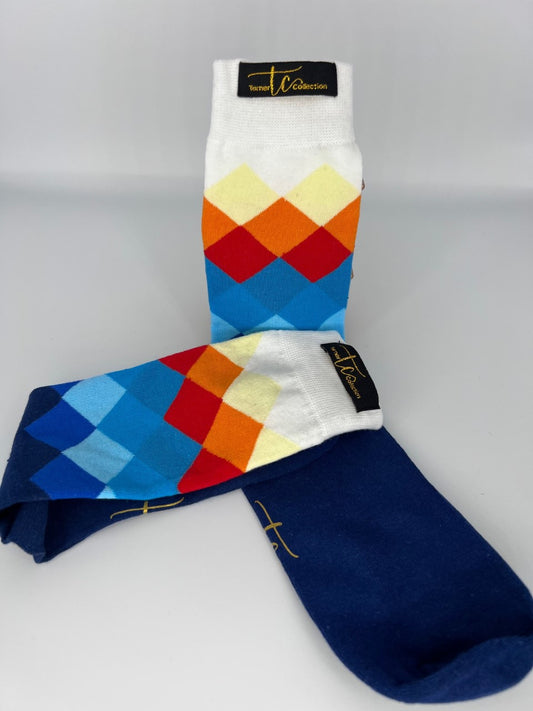 TC1004 White/Blue/Rust Cotton Socks