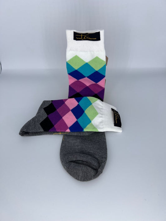 TC1009 Gray Cream Pattern Cotton Socks